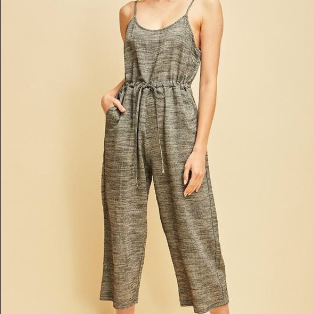 Dark Grey Jumpsuit with Thin Straps and Pockets